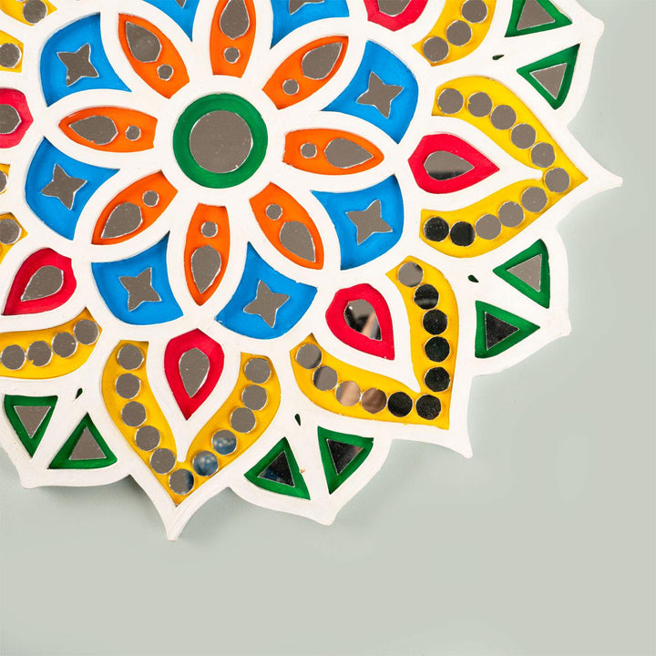 Colorful Floral Handmade MDF & Mirror Rangoli