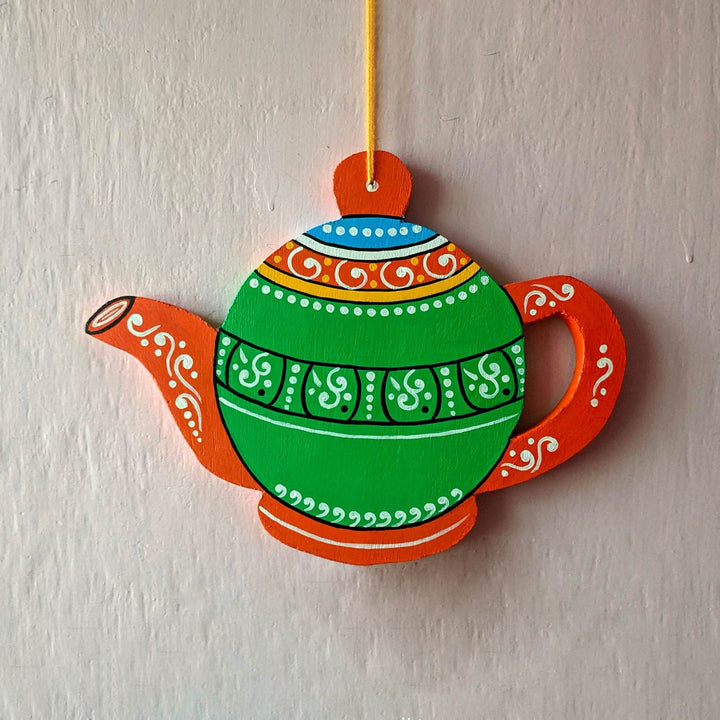 Handpainted Wooden Teapot Wall Hanging for Kitchen