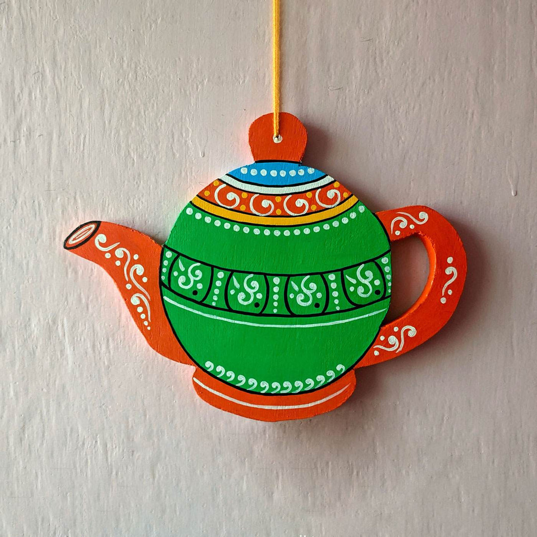 Handpainted Wooden Teapot Wall Hanging for Kitchen
