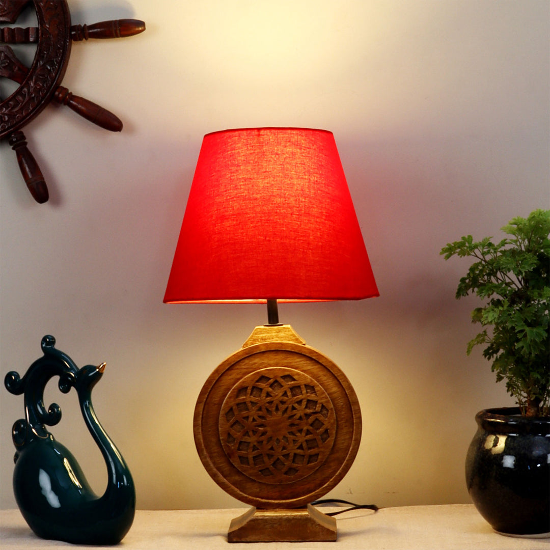 Mandala Chakra Carving Mango Wood & Cotton Table Lamp