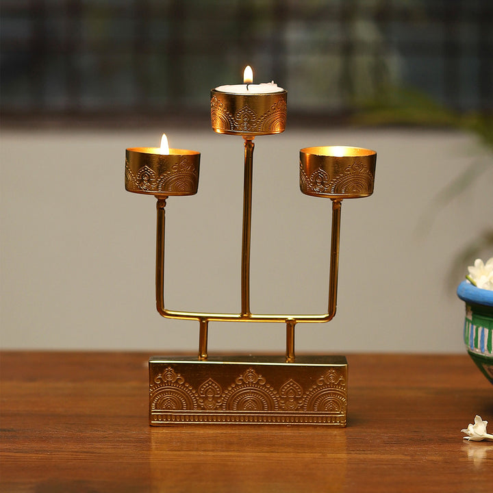 Dohar Brass Plated Tealight & Candle Metal Stand