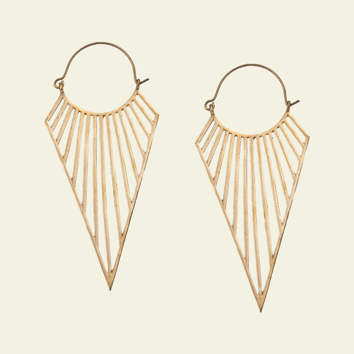 Handmade Brass Modern Hoop Earrings - Abstract Pattern