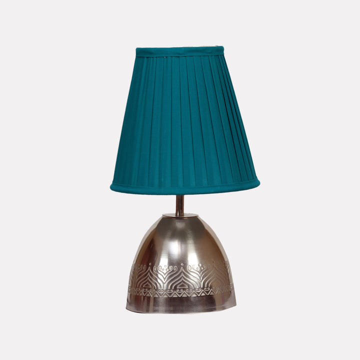Silver Plated Metal Table Lamp with Pleated Cotton Shade