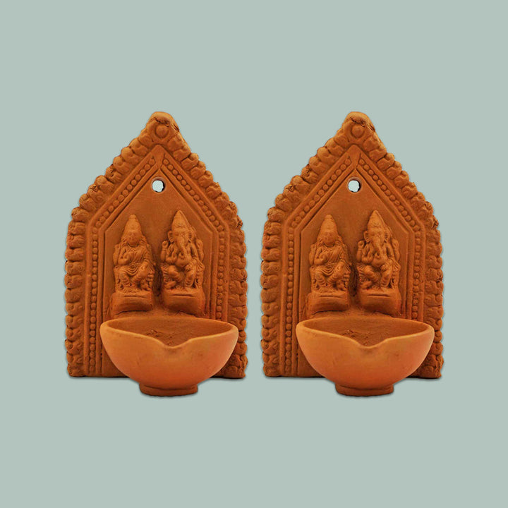 Handmade Lakshmiji & Ganeshji Idol Terracotta Hanging Diya I Set of 2