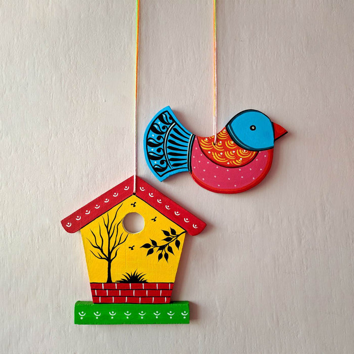 Handpainted Bird & Nest String Wall Hanging I Set of 2