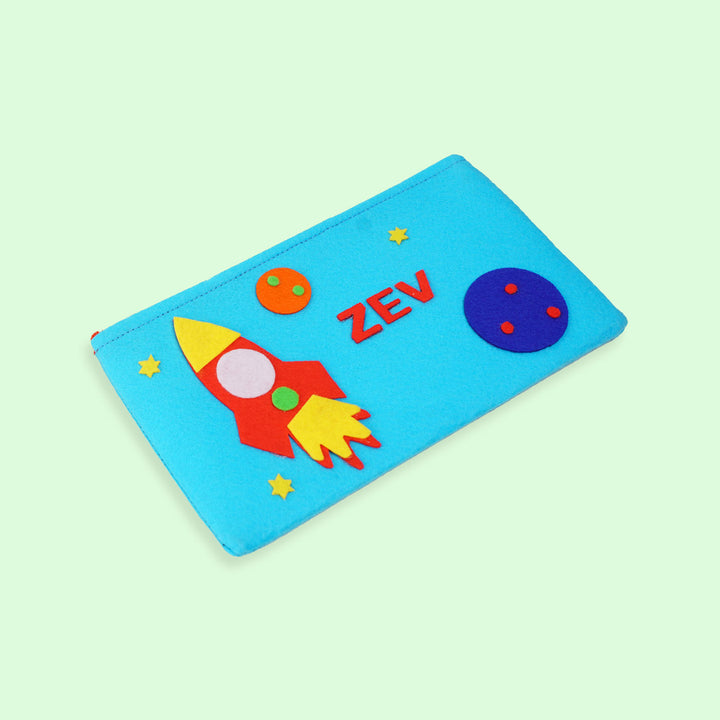 Personalized Kids Felt Stationery Pouch I Rocket Theme