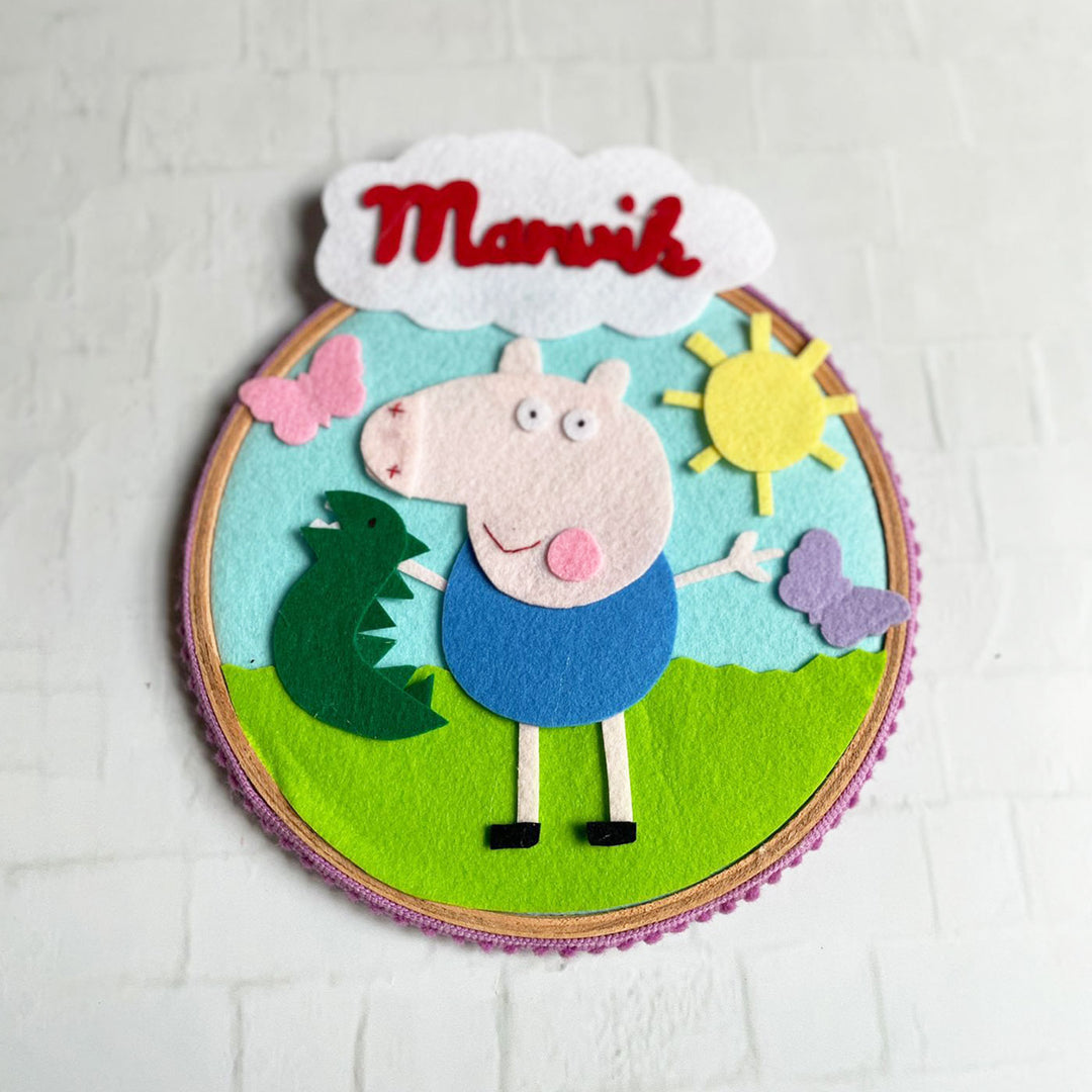 Personalized Felt Peppa Pig Theme Wall Name Plate - Front View with Name Personalization