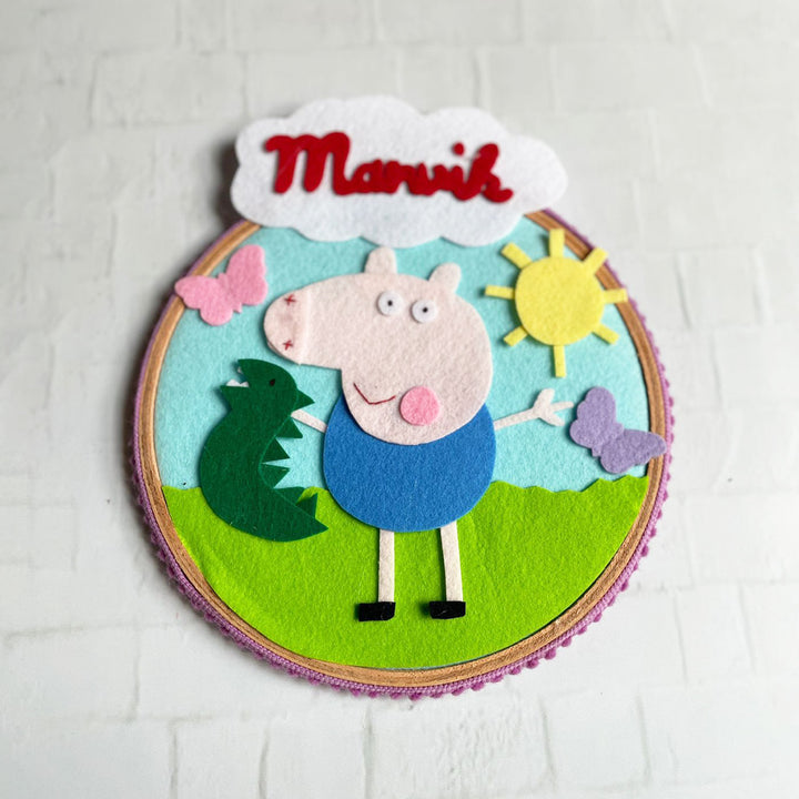 Personalized Felt Peppa Pig Theme Wall Name Plate - Front View with Name Personalization