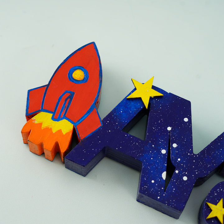 Space Themed Kids Tabletop Freestanding Name Plate