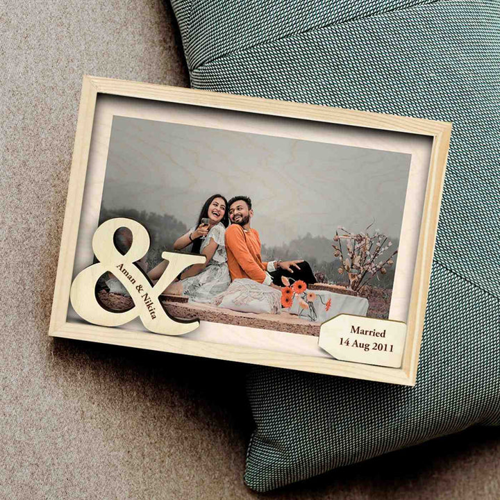 Personalized Wooden Photo Frame for Couples with Wedding Date