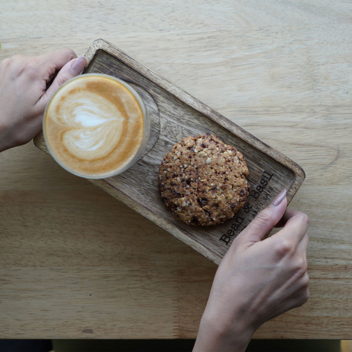 Seasoned Mango Wood Cup Holder & Cookie Tray