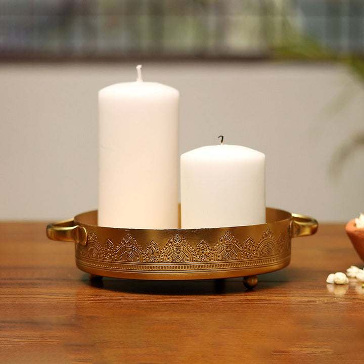 Dohar Brass Plated Candle & Tealight Metal Urli Tray