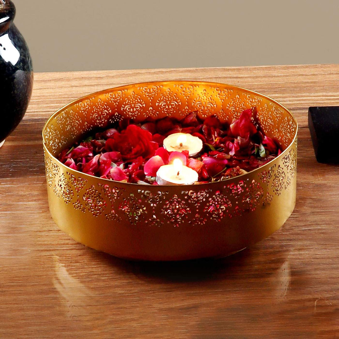 Gandhara Matt Gold Finish Urli I Tealight Tray