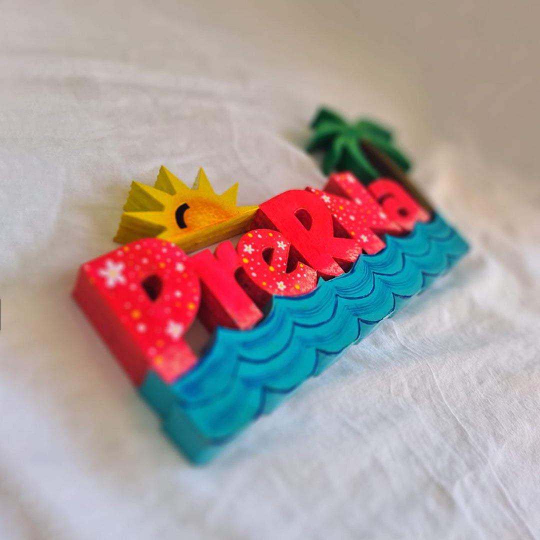 Handcrafted Personalized Beach Themed 3D Name Block For Kids