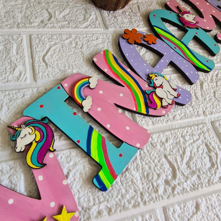 Handcrafted Personalized Unicorn Themed Name Plate For Kids