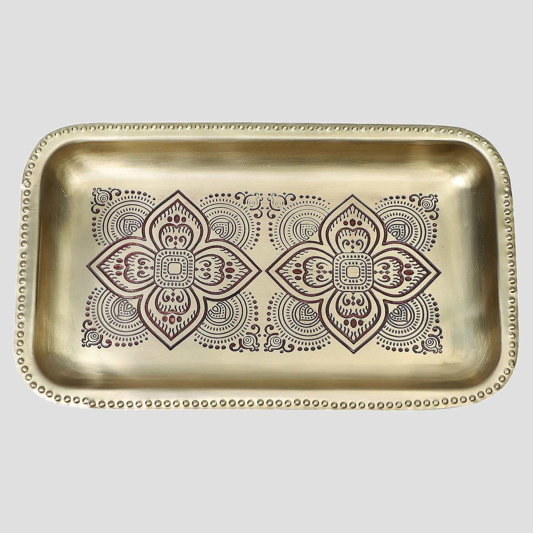 Dohar Handcrafted Brass Rectangular Tray