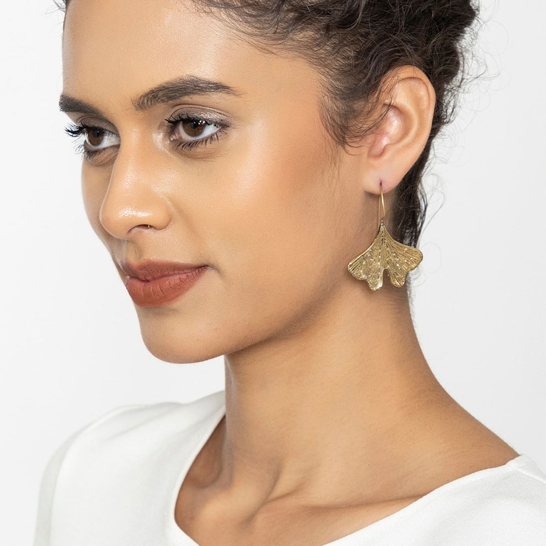 Handmade Brass Modern Hoop Earrings - Petal Drop Pattern