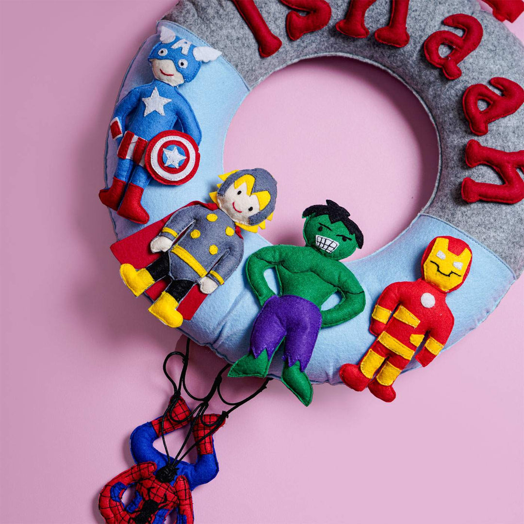 Handmade Personalized Felt Superhero Themed Kids Name Plate
