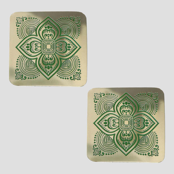 Dohar Handcrafted Brass Square Coasters I Set of 2
