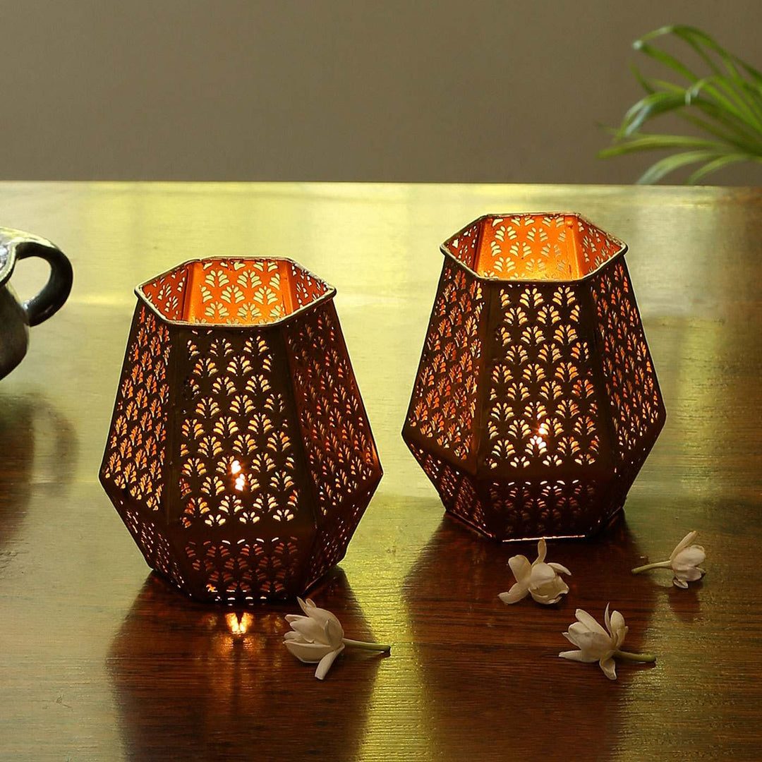 Niharika Gold Finish Votive Tealight Holder - Set of 2