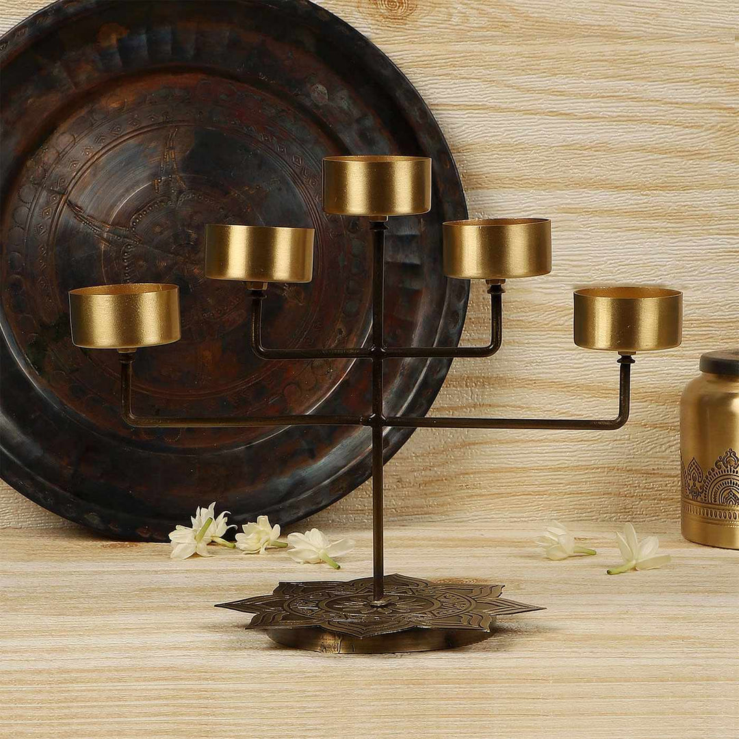 Alpana Handcrafted Antique Brass Panch Diya