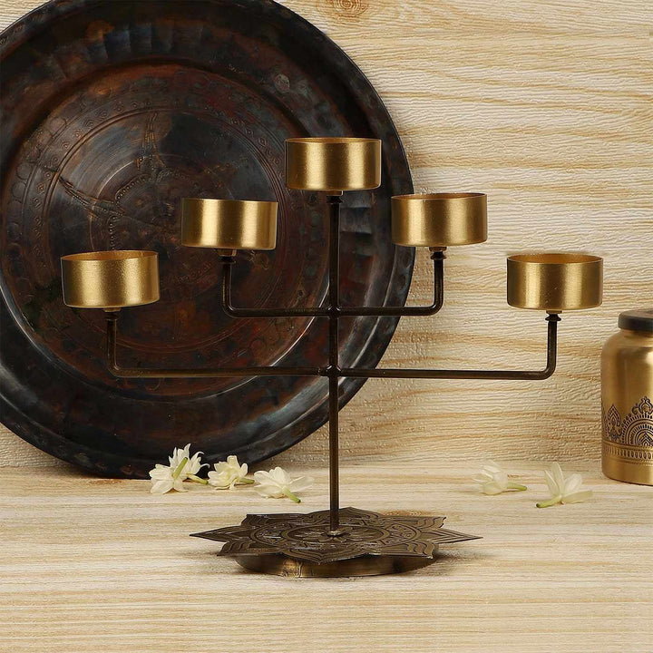 Alpana Handcrafted Antique Brass Panch Diya