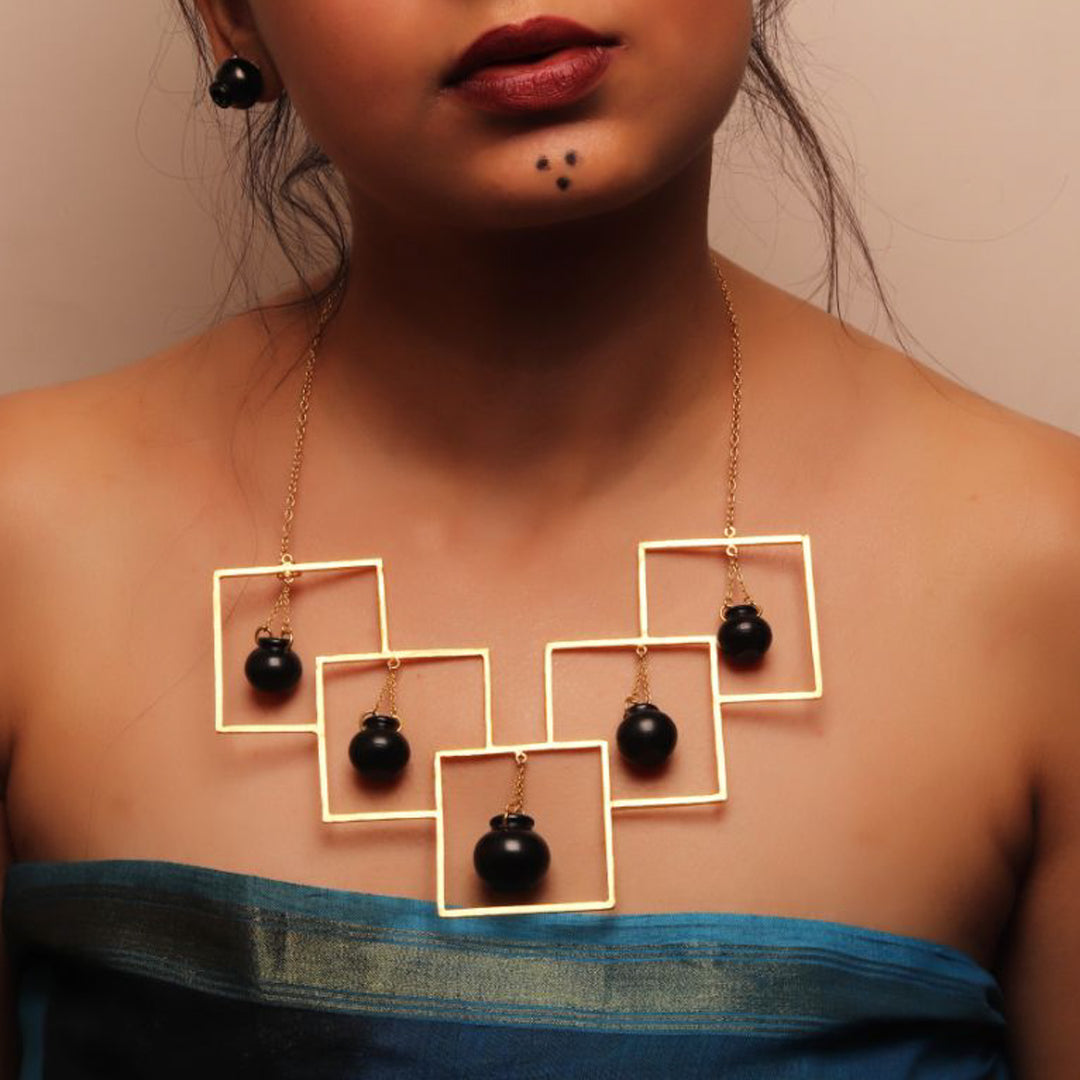 Contemporary Sqauare Kalash Design Necklace | 22K Gold Plated