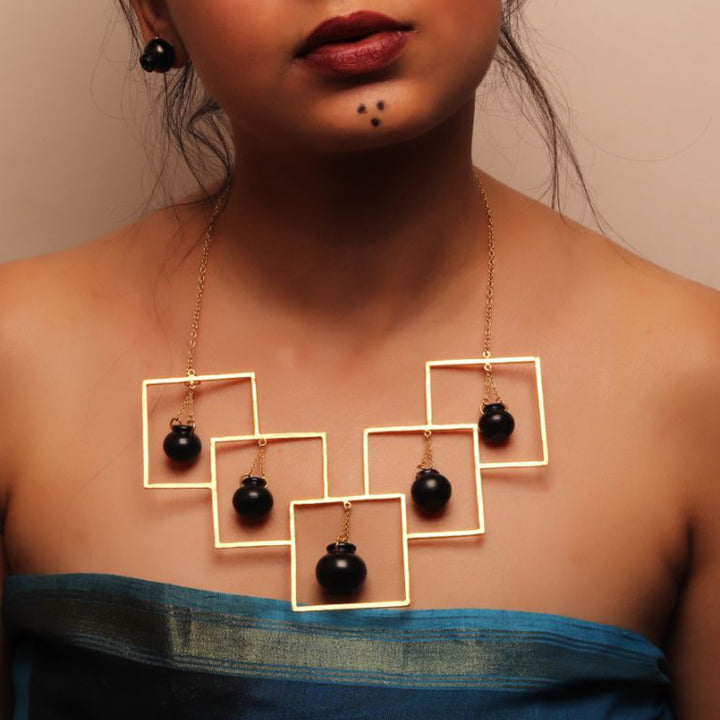 Contemporary Sqauare Kalash Design Necklace | 22K Gold Plated