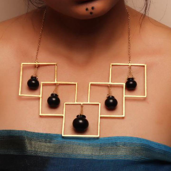 Contemporary Sqauare Kalash Design Necklace | 22K Gold Plated