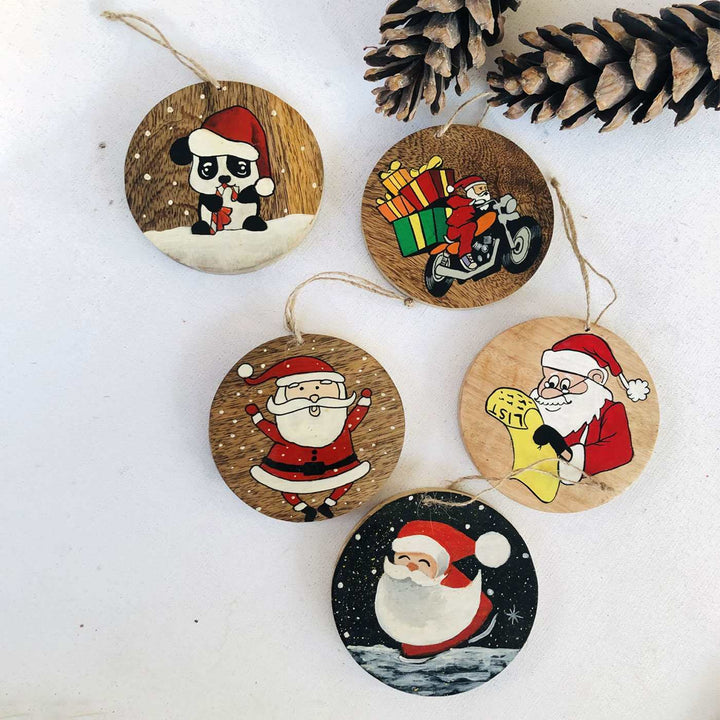 Hand-Painted Panda Wooden Ornaments For Christmas Tree Decoration