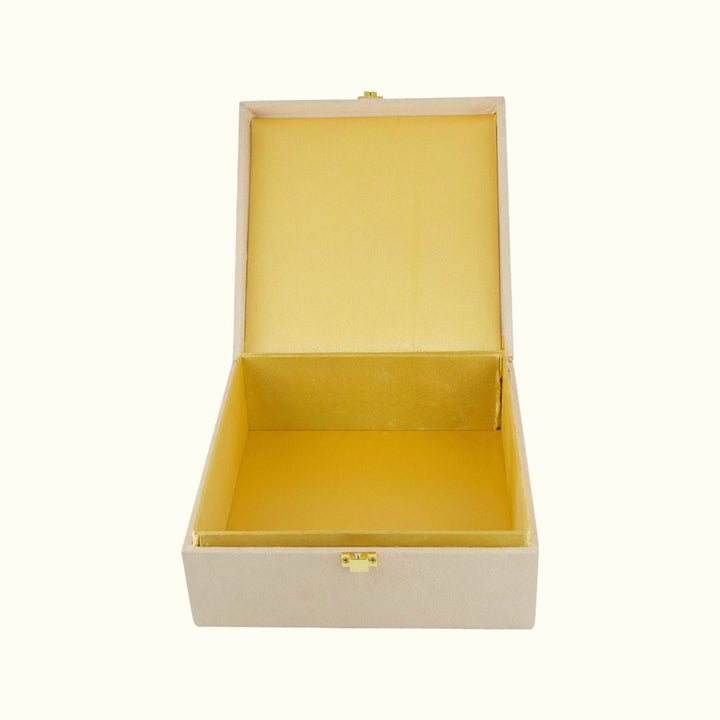 Paan Zardozi on Cream Suede Box | Elegant Handcrafted Storage