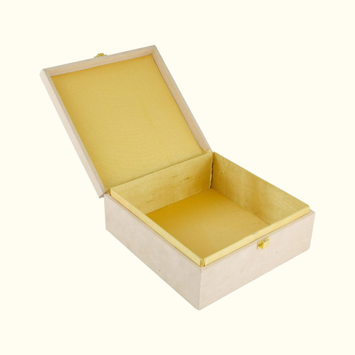 Paan Zardozi on Cream Suede Box | Elegant Handcrafted Storage