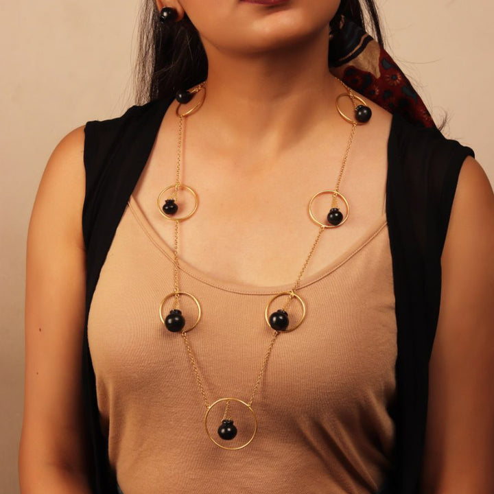 Contemporary Ring Design Long Necklace | 22K Gold Plated