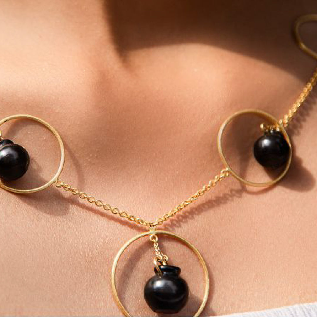Contemporary Ring Design Long Necklace | 22K Gold Plated