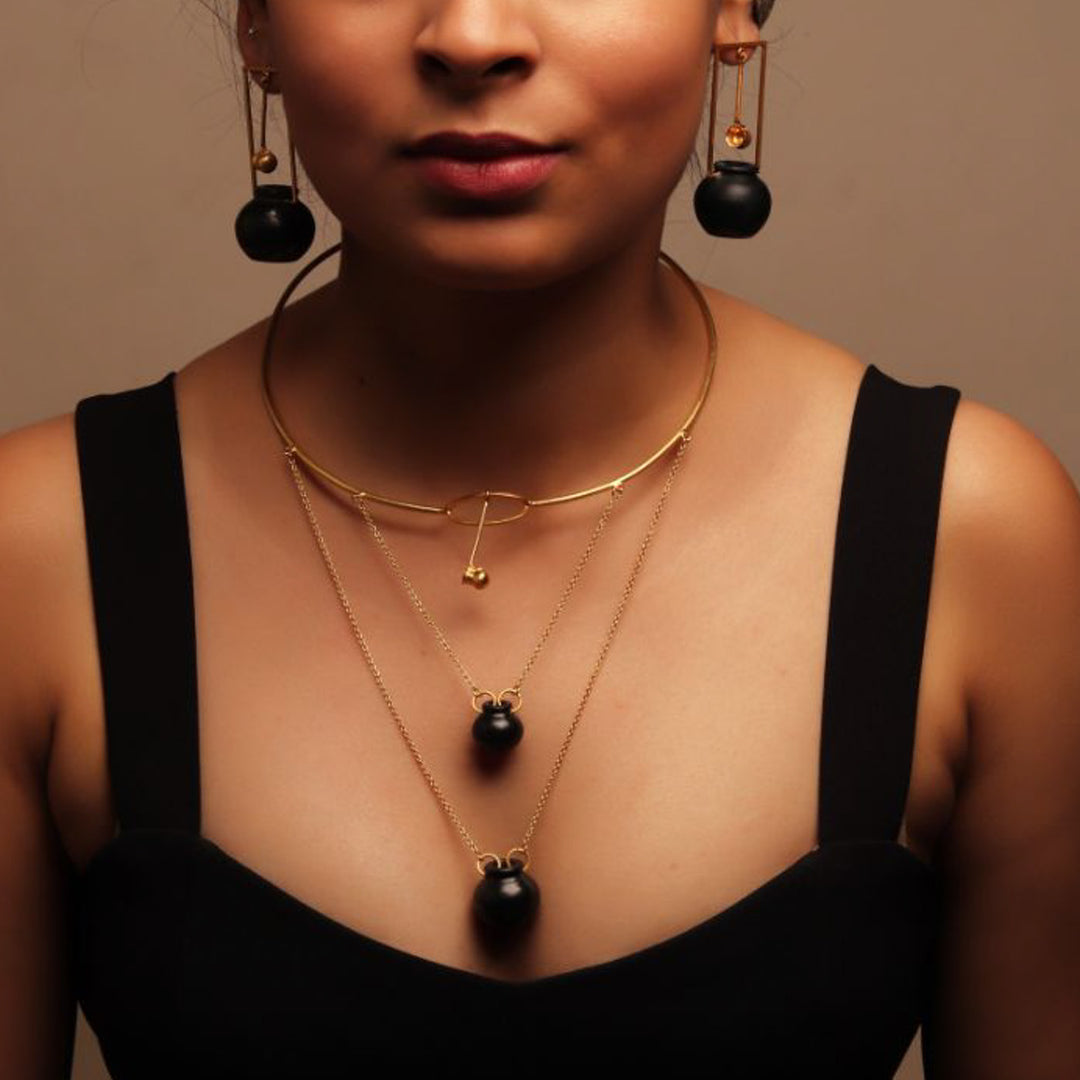 Multilayered Pot Design Handmade Choker Necklace | 22K Gold Plated