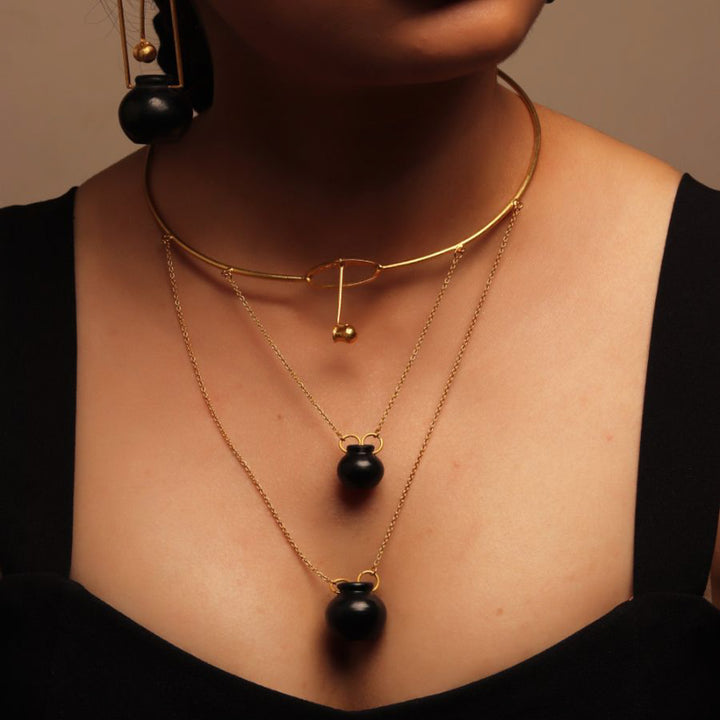 Multilayered Pot Design Handmade Choker Necklace | 22K Gold Plated