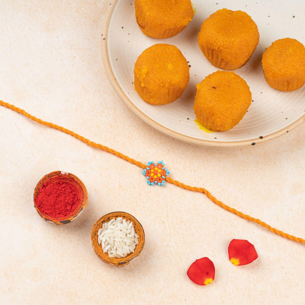 Handcrafted Glass Beads Sitara Rakhi 1 - Styled with Traditional Items