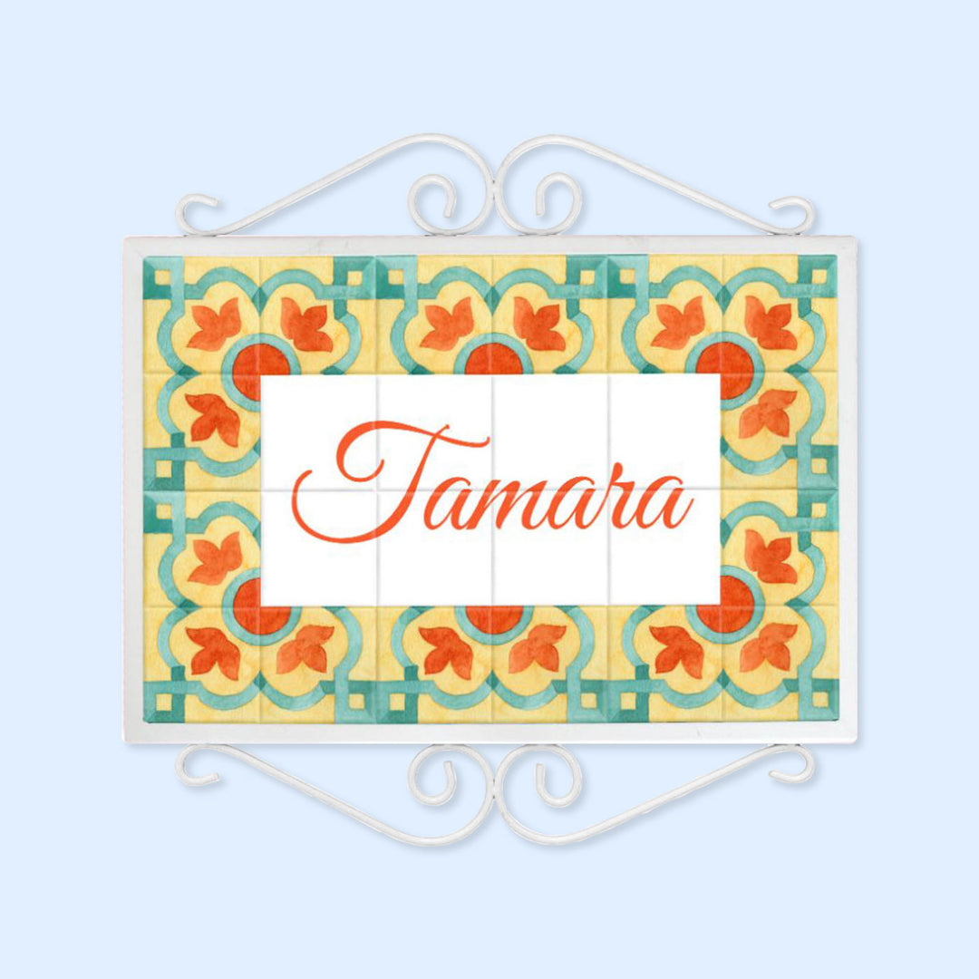 Handpainted Metal Frame Mosaic Style Nameplate