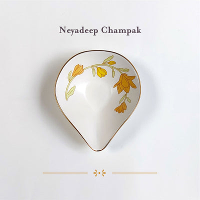 Neyadeep Kusum Floral Porcelain Diyas Gift Set | Set of 4