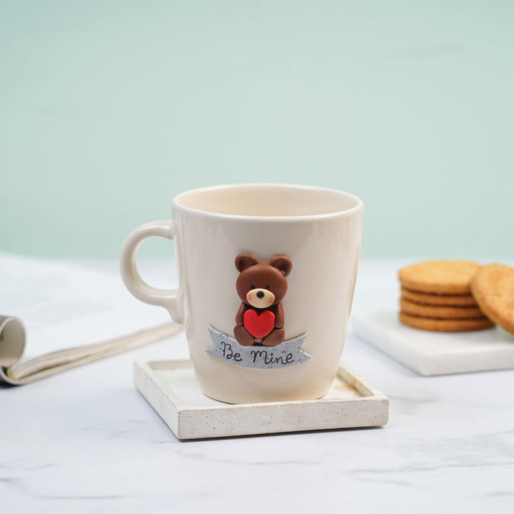 Personalized Teddy & Heart Mug With 3D Clay Figurine