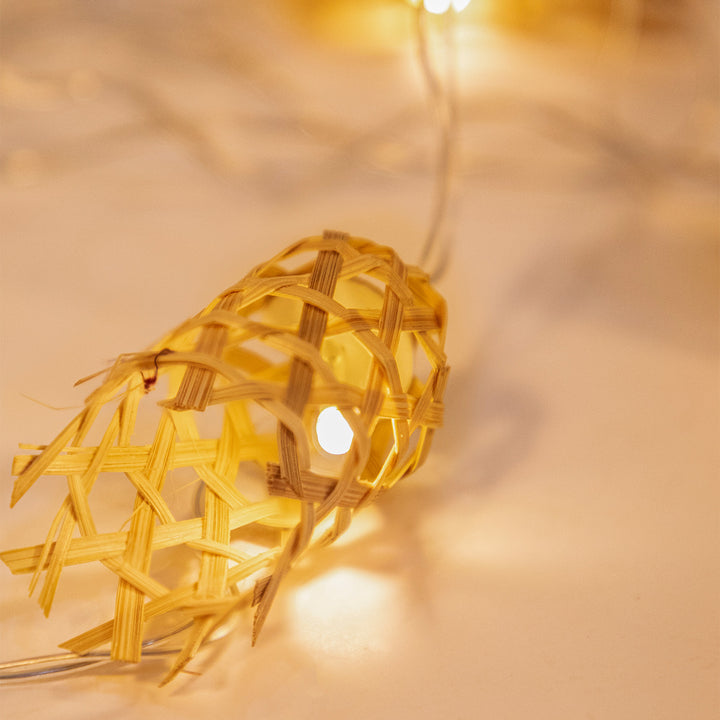 "Bell" Shaped Handcrafted Beige Bamboo LED Fairy Light For Home Decor