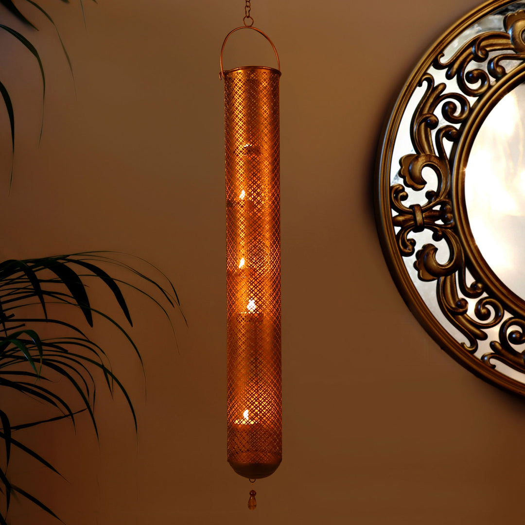 Tista Gold Cylindrical 5 Tealights Hanging with Metal Chain