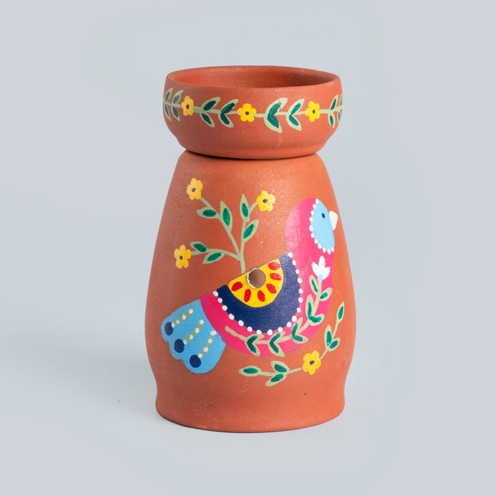 Handpainted Terracotta Mirror-work Chidiya Tealight Holder