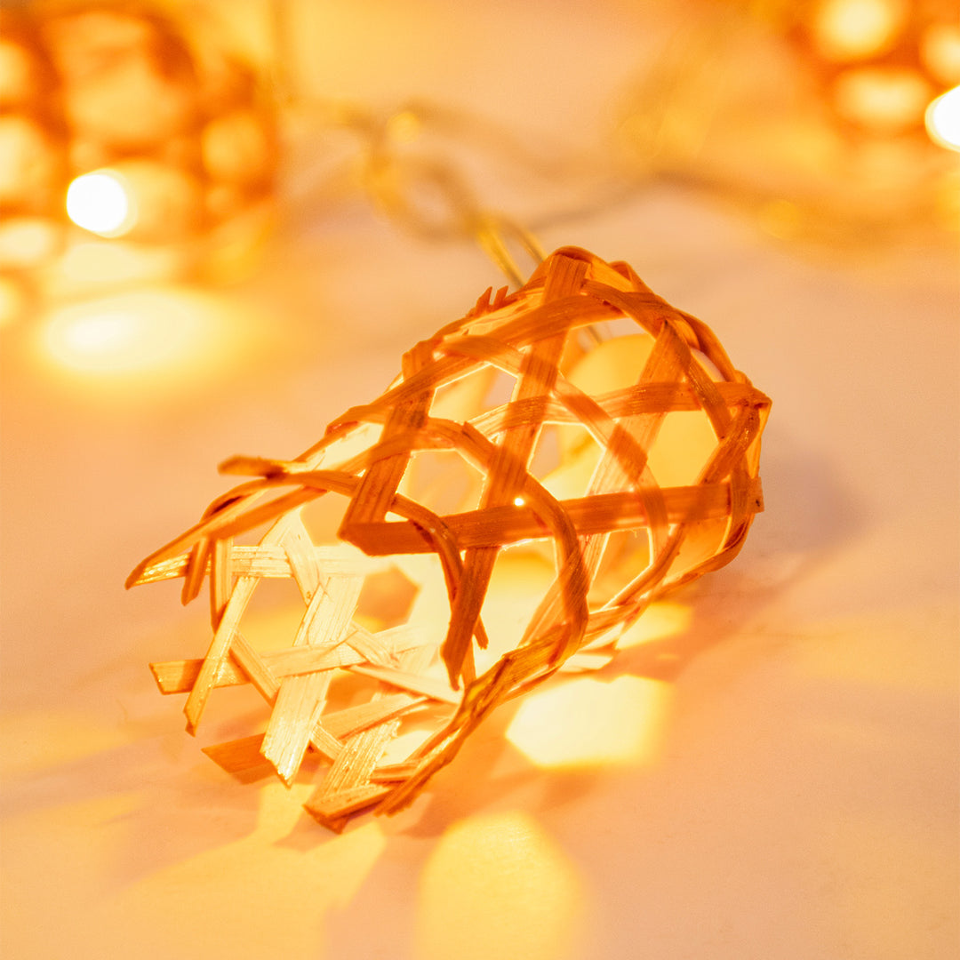 "Bell" Shaped Handcrafted Orange Bamboo LED Fairy Light For Festive Decor