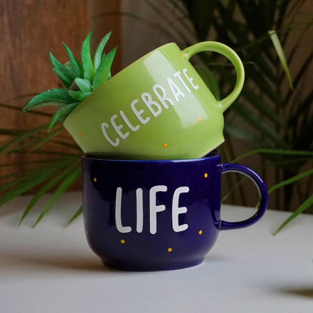 Themed Ceramic Cup Planter Set - Celebrate Life