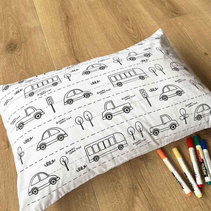 Color Your Own Doodle Art Pillow Case & Fabric Markers For Kids