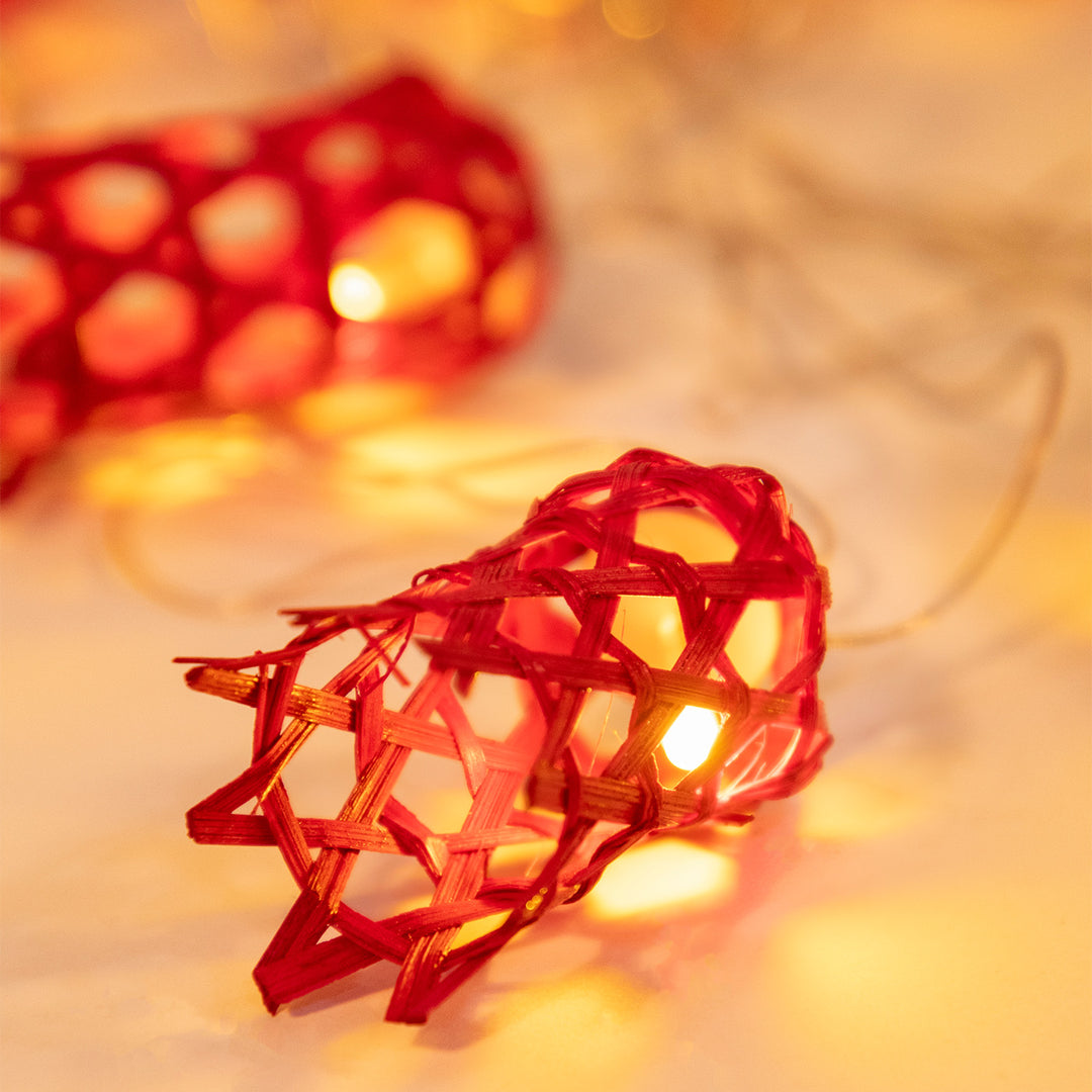 "Bell" Shaped Handcrafted Red Bamboo LED Fairy Light For Festive Decor