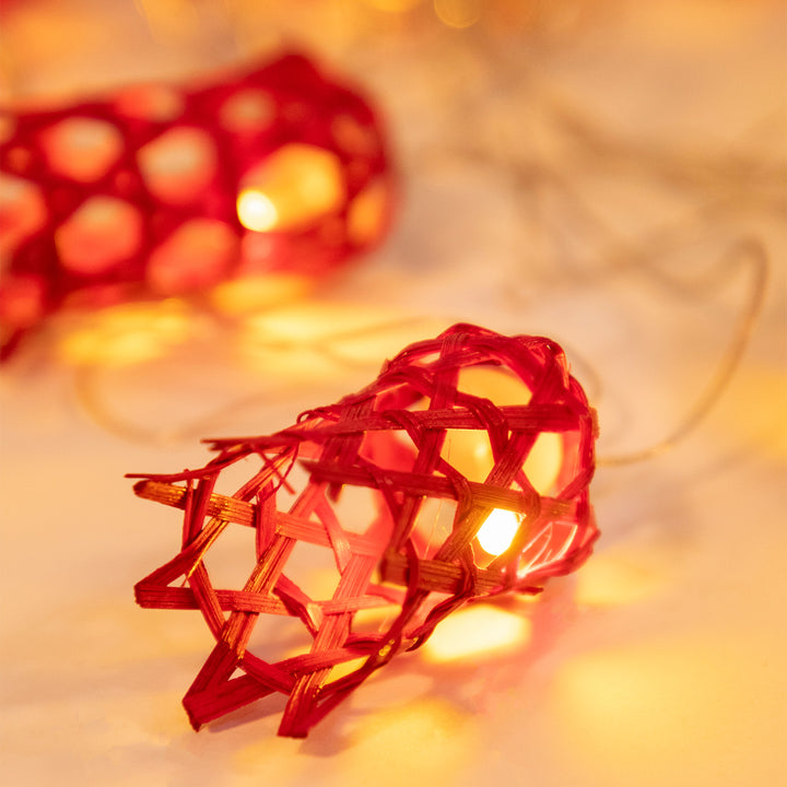 "Bell" Shaped Handcrafted Red Bamboo LED Fairy Light For Festive Decor