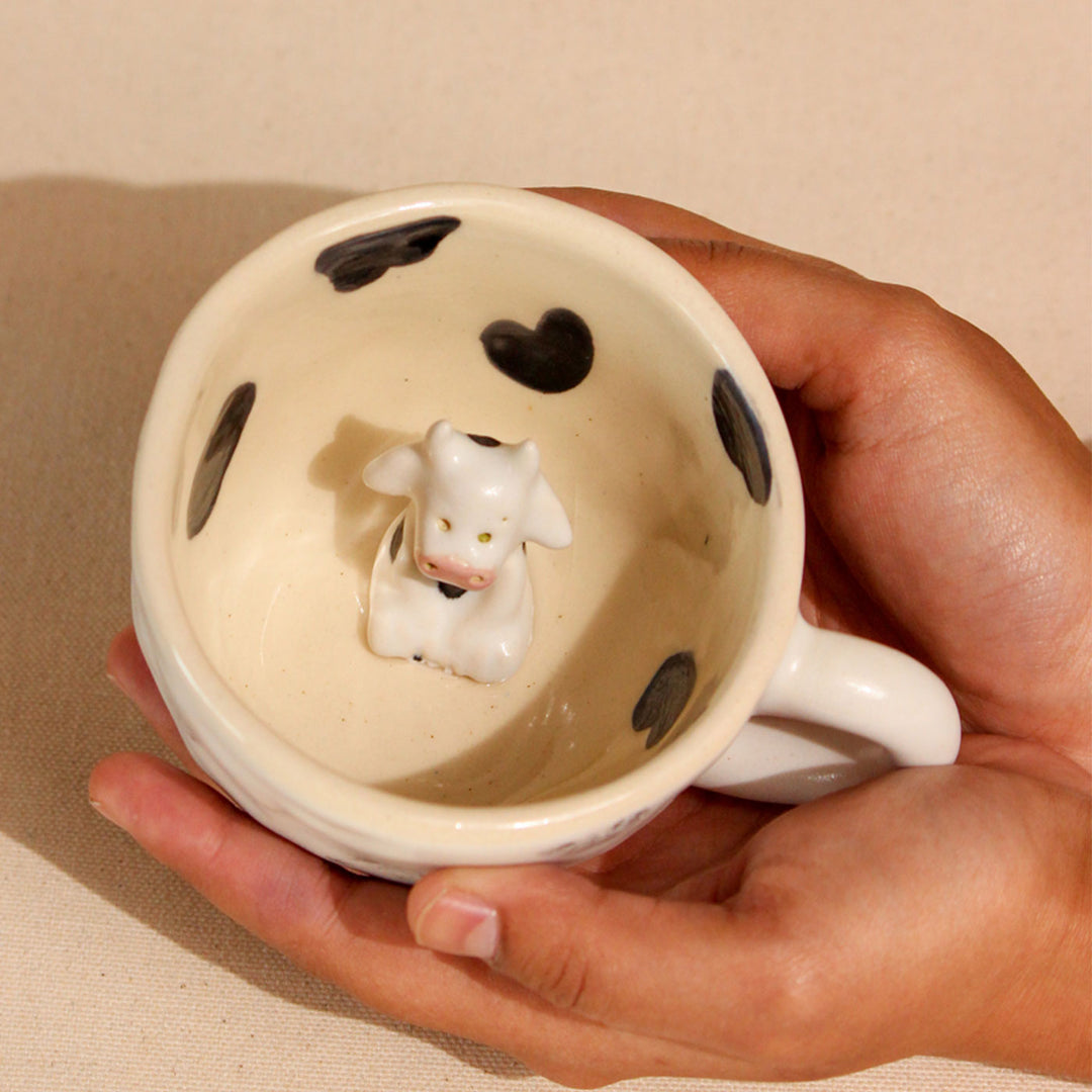 Handpainted Cow Ceramic Mugs Set