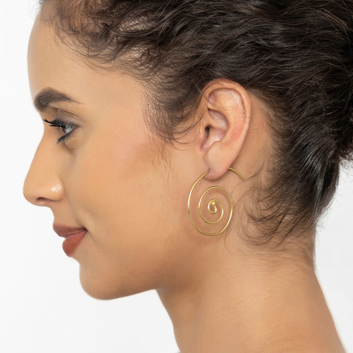 Handmade Brass Modern Hoop Earrings - Spiral Boho Style